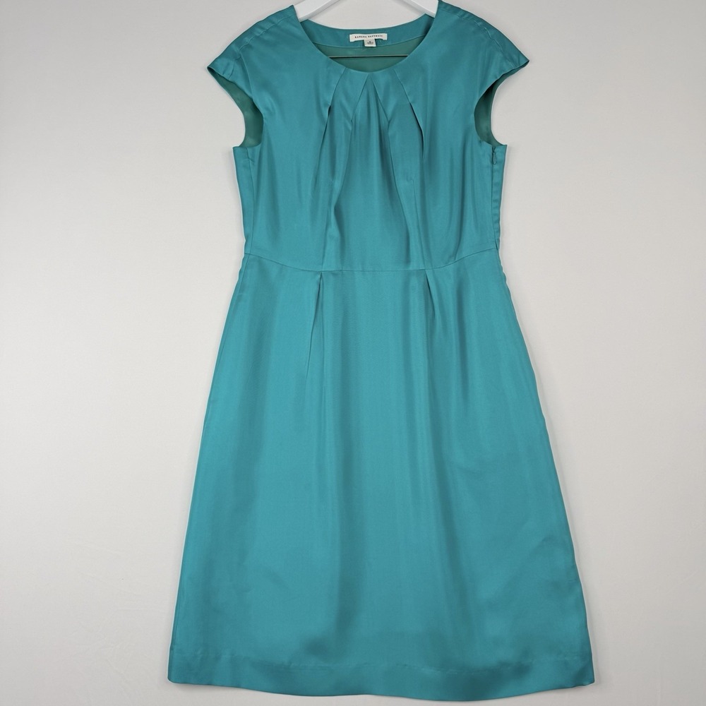 Banana Republic 100% Silk Midi Turquoise Sheath Dress SZ-8 Side Pockets